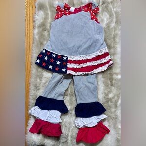 Cre8ions Boutique Toddler Girl Patriotic Striped Tunic Ruffled Pants Set Size 2
